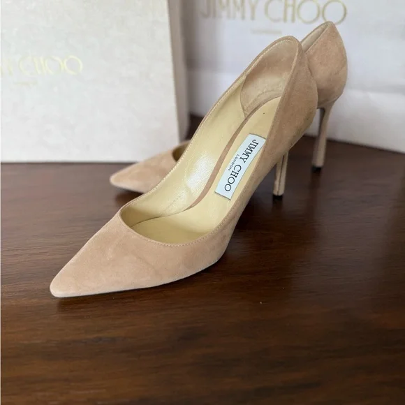 Jimmy Choo Beige Suede Heels - Picture 2 of 10